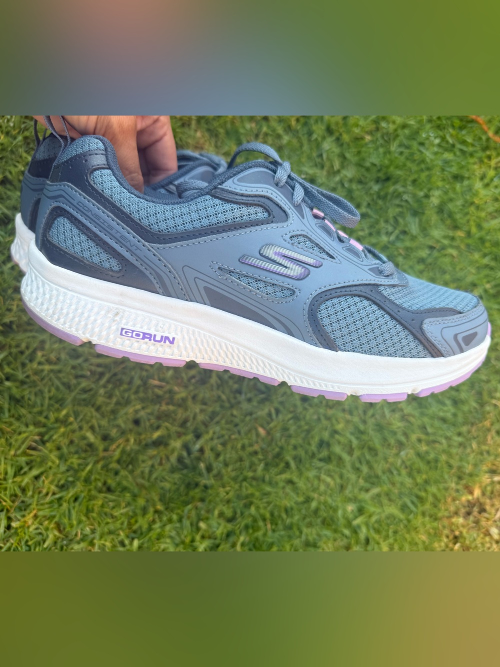 Skechers Women's Gray-Blue GoRun Athletic Sneakers with Pink Accents